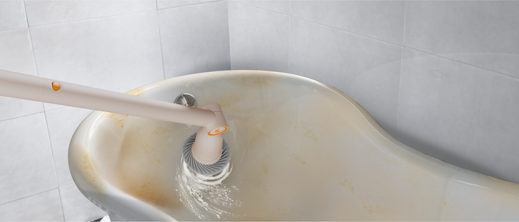 Cleaning the bathtub with Parrior Alpaka electric spin scrubber
